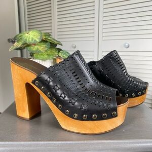 Sigerson Morrison Queen Platform Sandal Wooden Studded Block